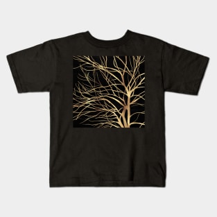 Modern Gold Tree Silhouette Minimal Black Design Kids T-Shirt